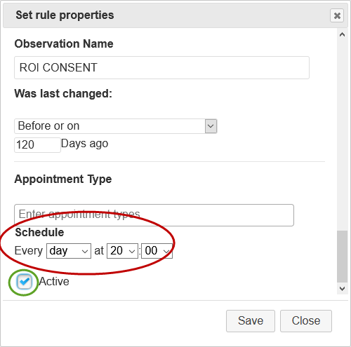 Screenshot of Scheduling Structured Template Add